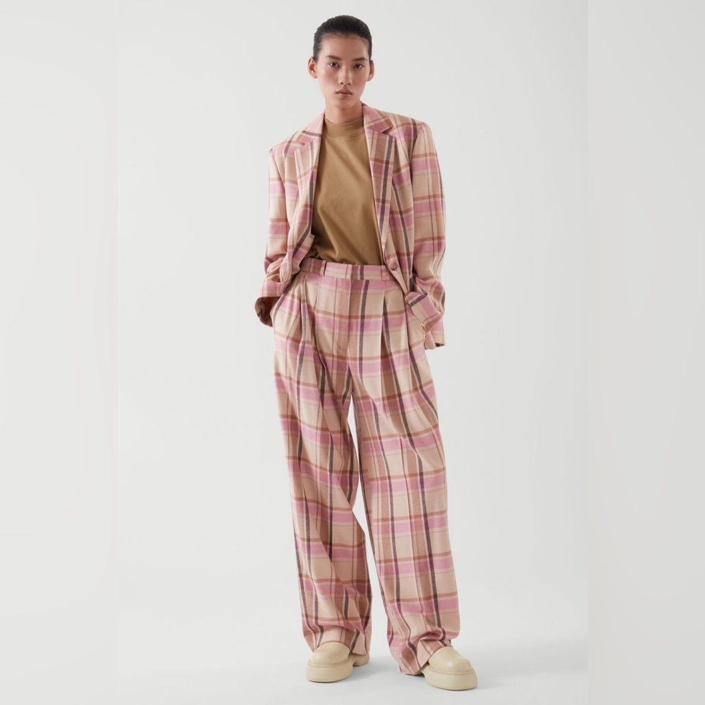COS Pink Plaid Wide-Leg Trousers
